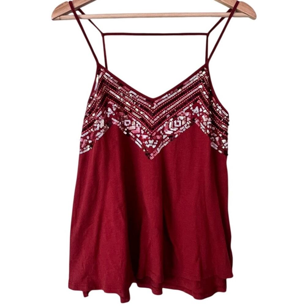 Boho Beaded EXPRESS Women’s Rust Red Orange XS Sequin Tank